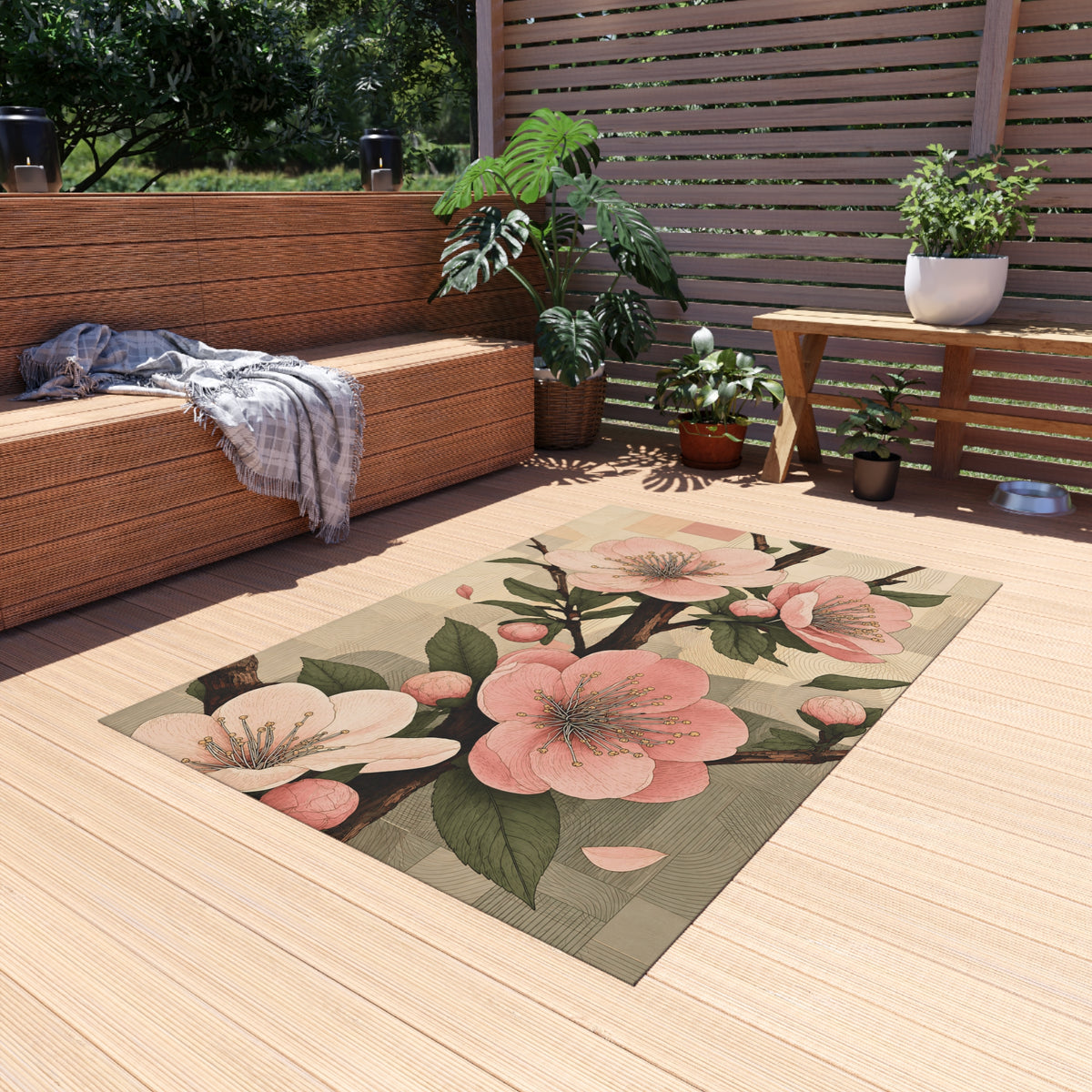 Japandi Cherry Blossom Outdoor Rug