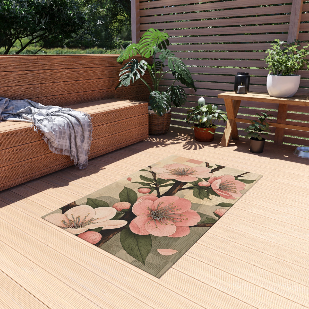 Japandi Cherry Blossom Outdoor Rug