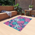Tropical Pink Teal Floral Outdoor Rug
