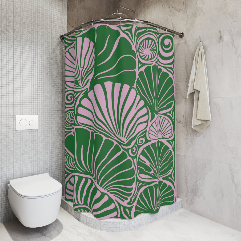 Pink & Green Seashell Shower Curtain