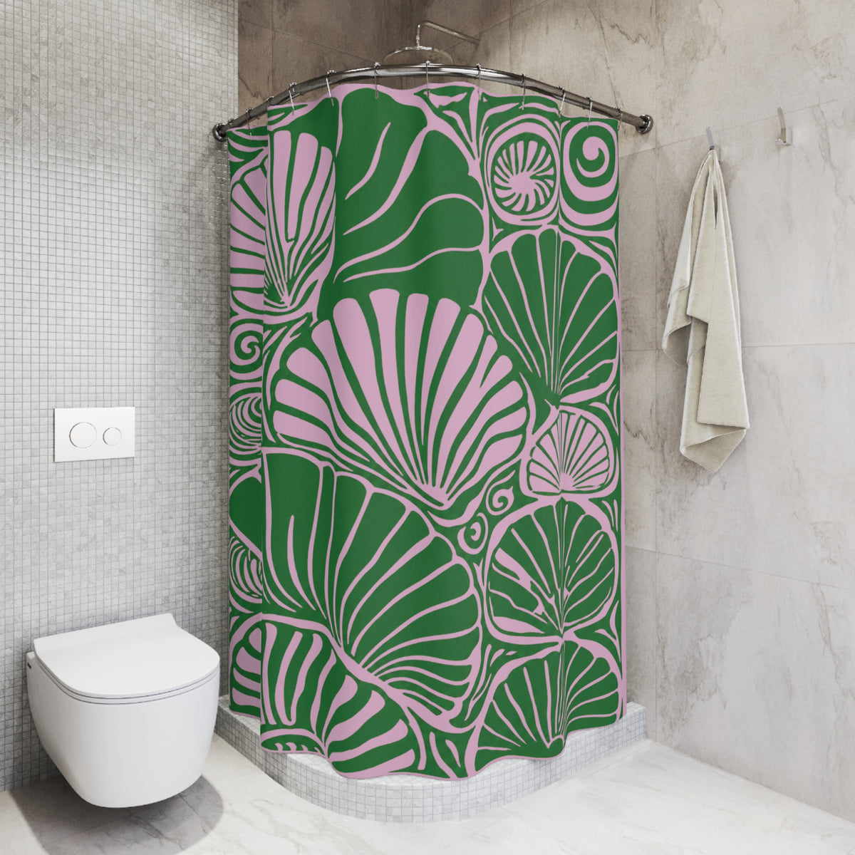 Pink & Green Seashell Shower Curtain