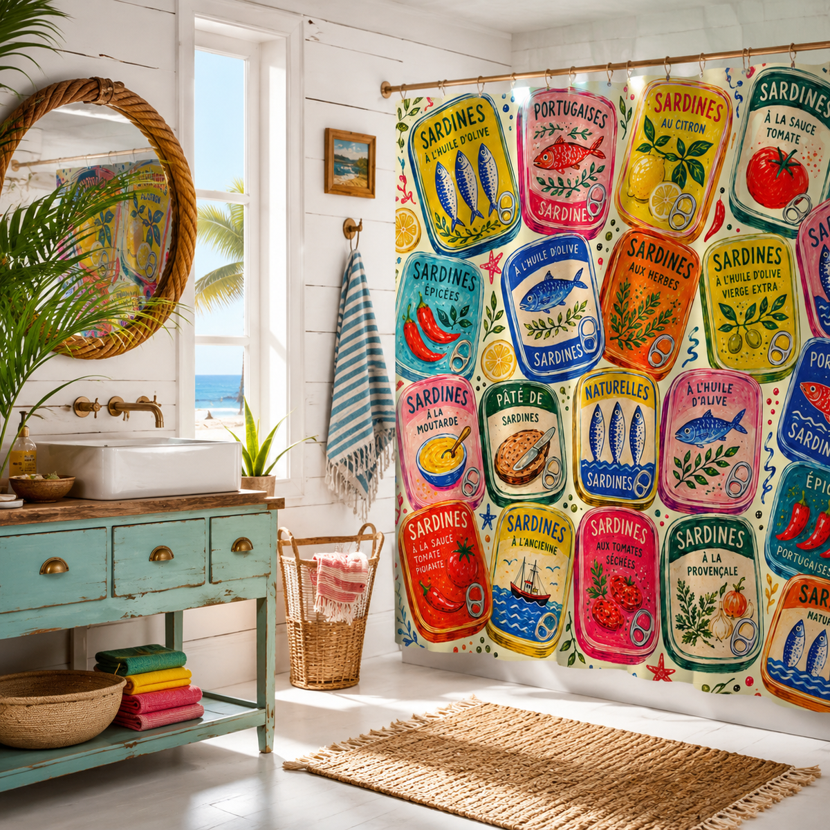 Colorful Sardine Tin Shower Curtain