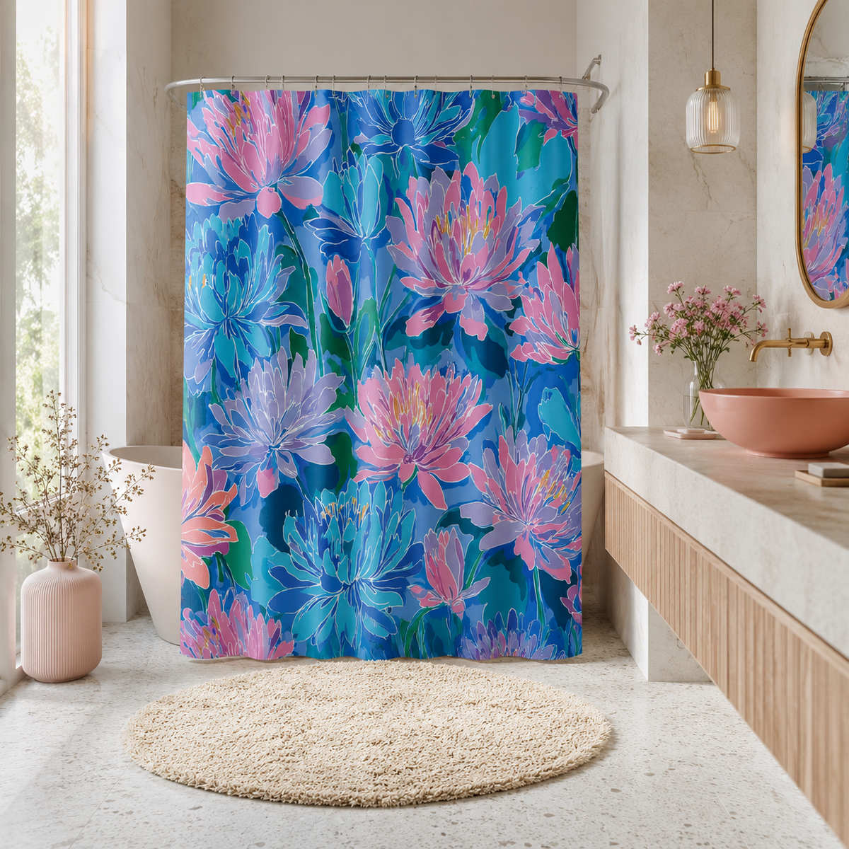 Floral Lotus Shower Curtain
