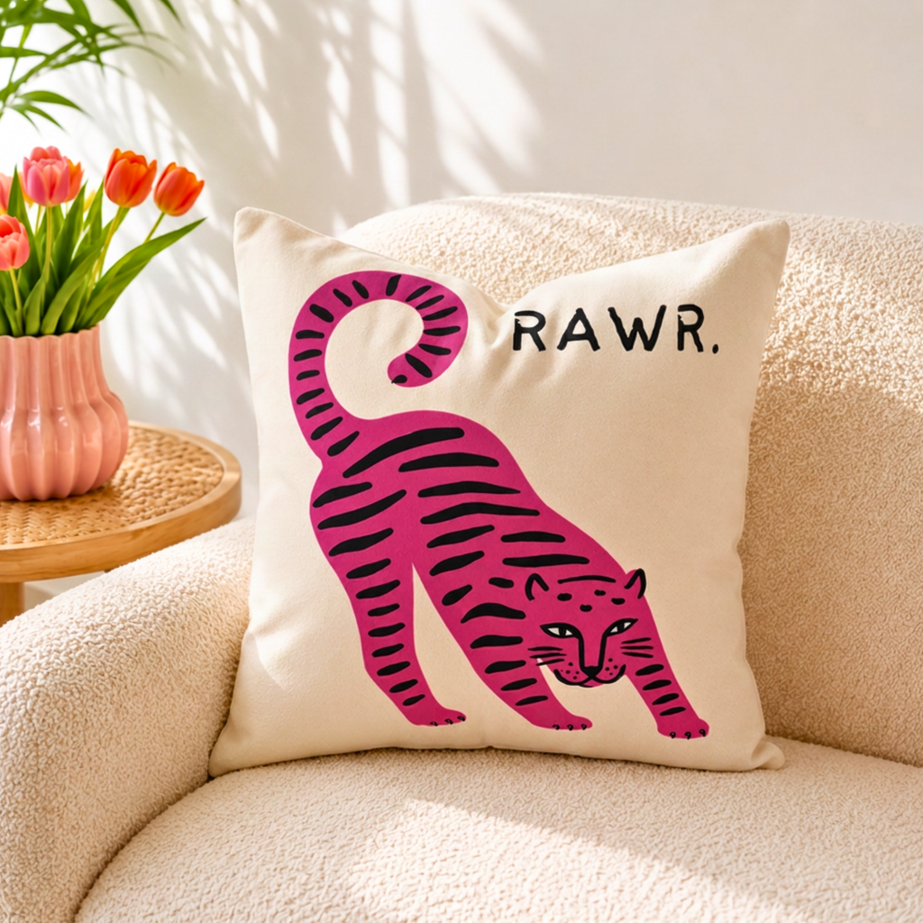 Folk Art Animal Throw Pillowcase