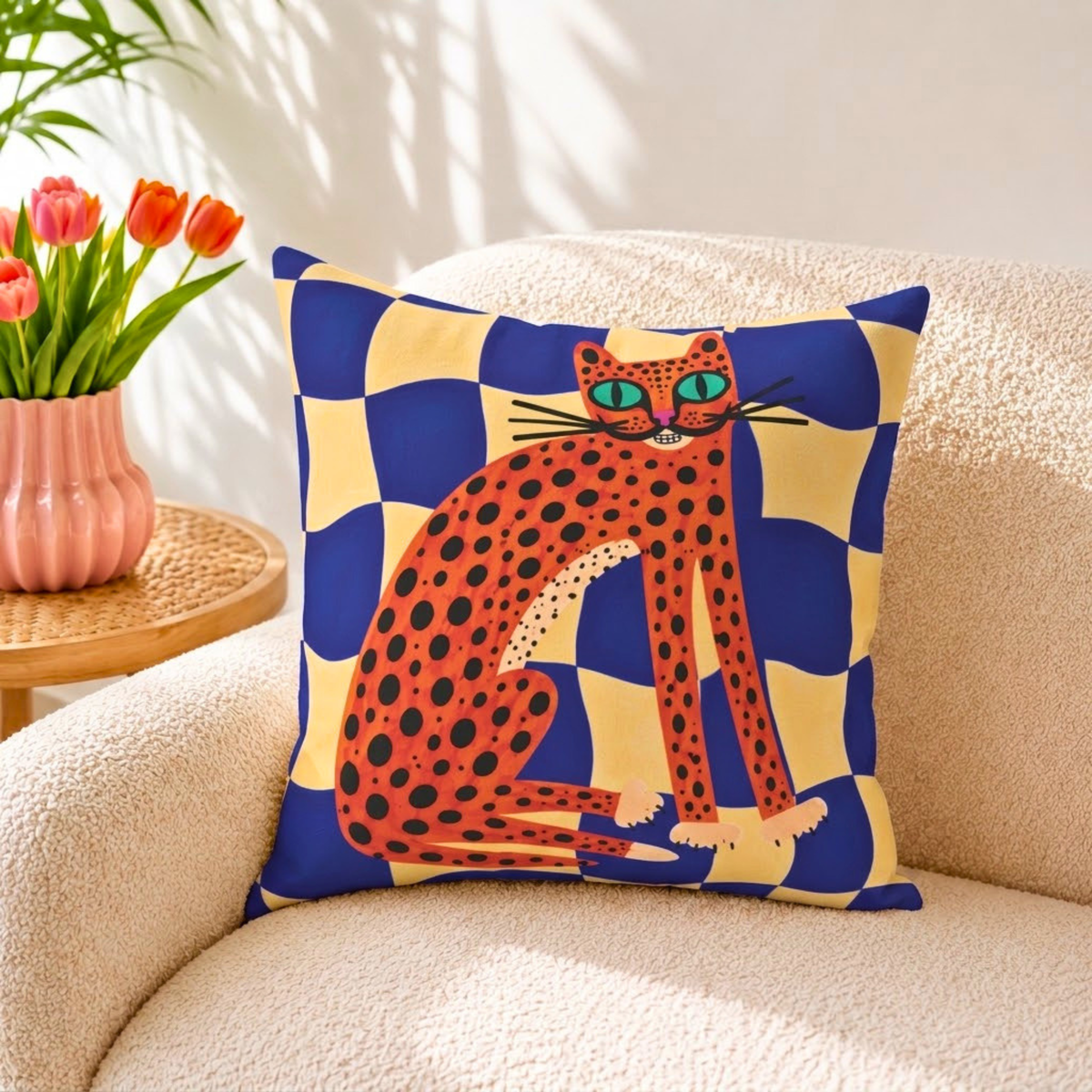 Folk Art Animal Throw Pillowcase