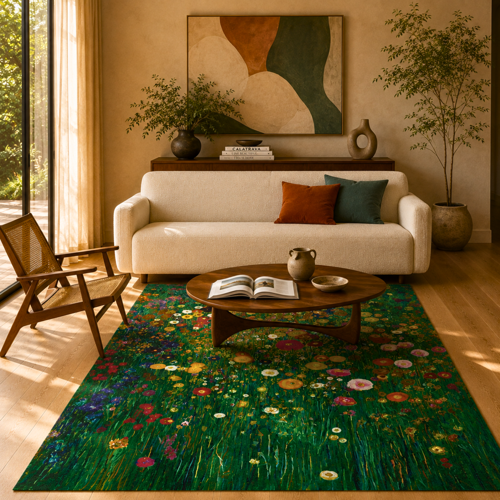 Gustav Klimt Inspired Flower Garden Area Rug