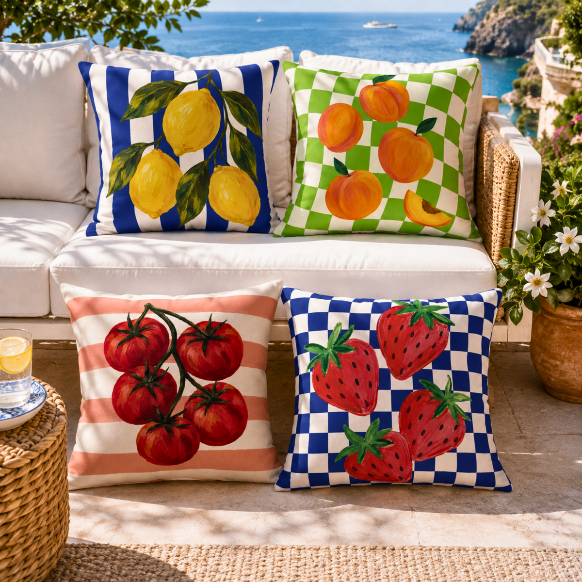 Mediterranean Summer Outdoor Pillow