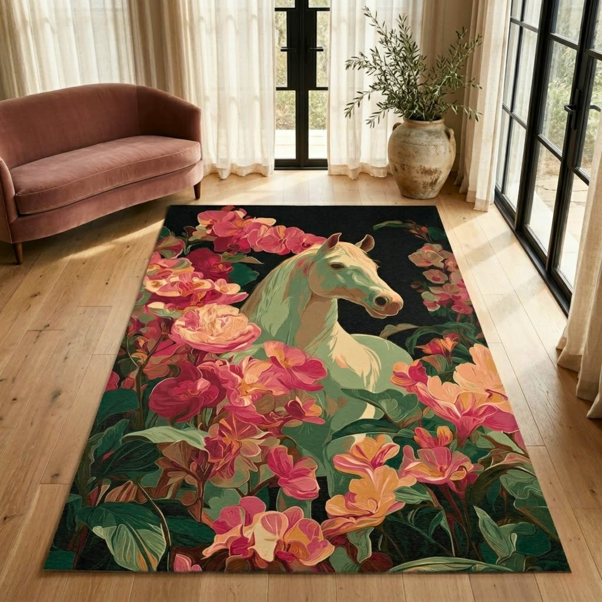 Horse Flower Area Rug