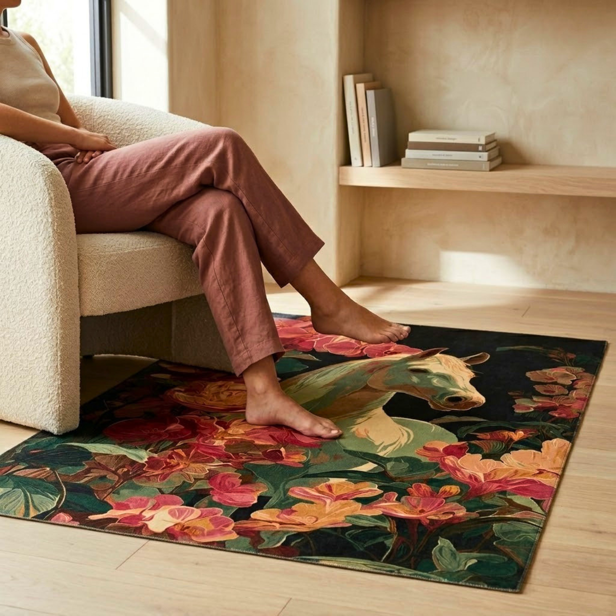 Horse Flower Area Rug