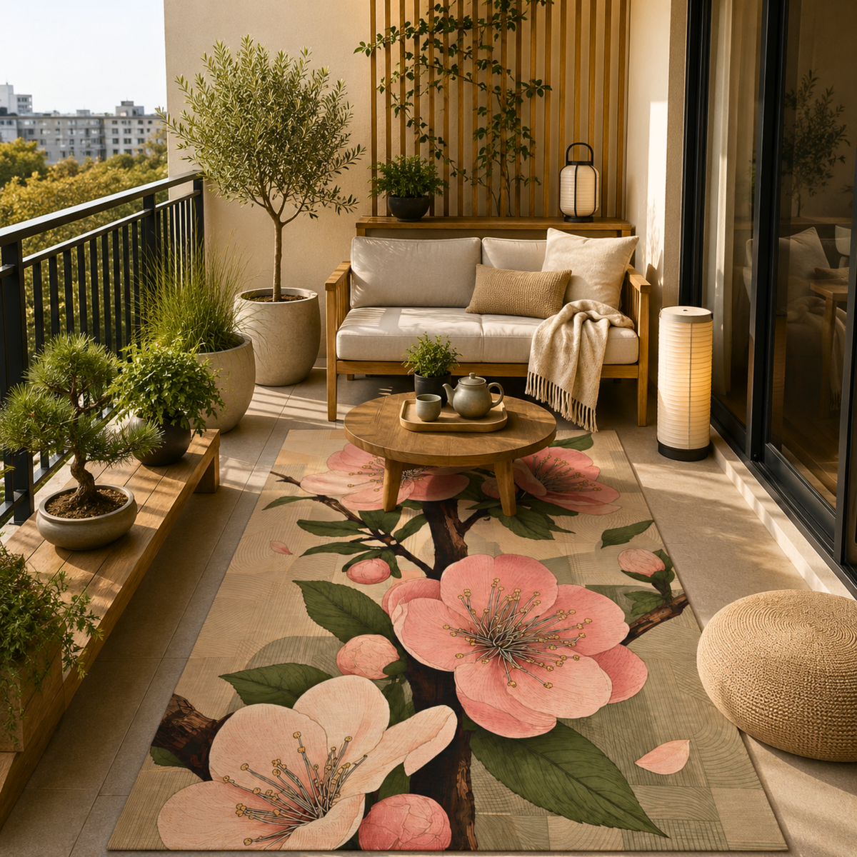 Japandi Cherry Blossom Outdoor Rug