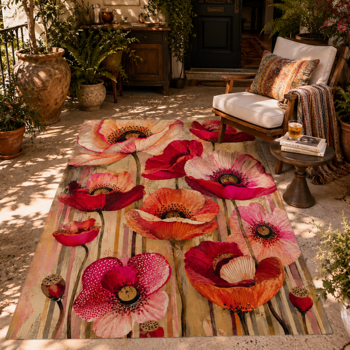 Vintage Poppy Outdoor Rug