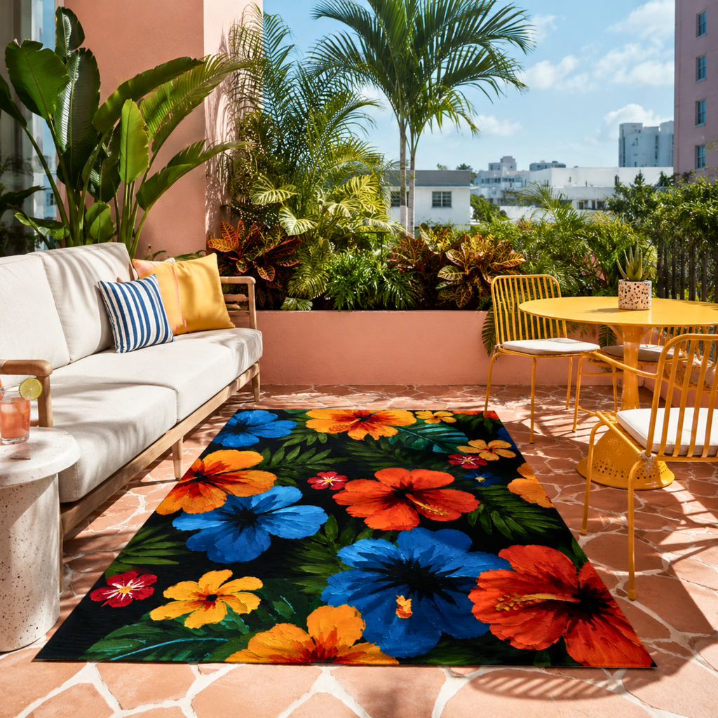 Tropical Hibiscus Outdoor Rug