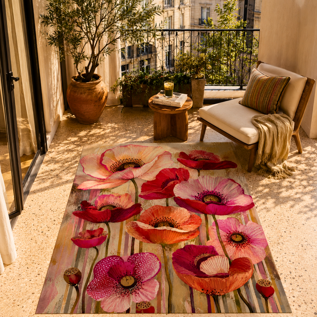 Vintage Poppy Outdoor Rug