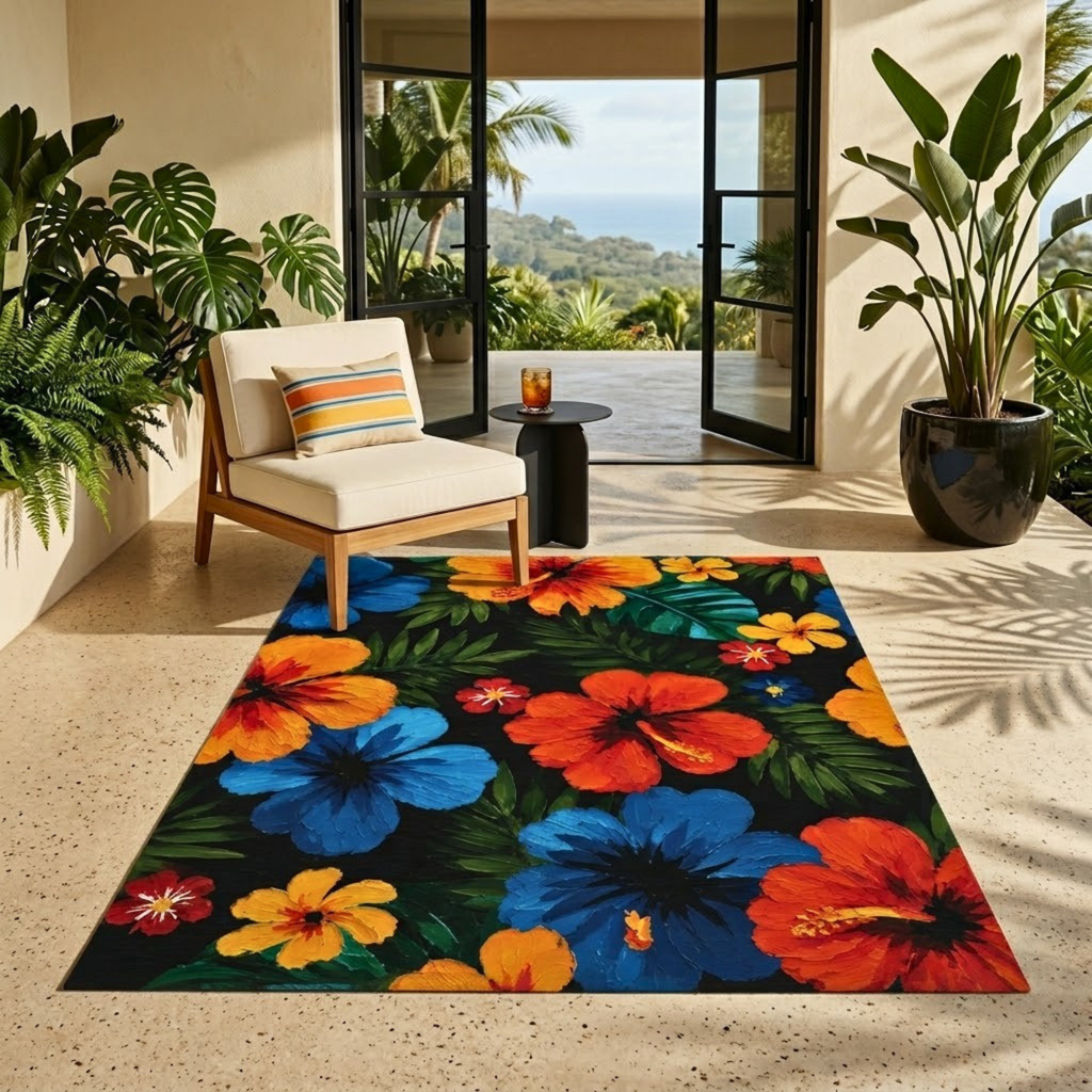 Tropical Hibiscus Outdoor Rug