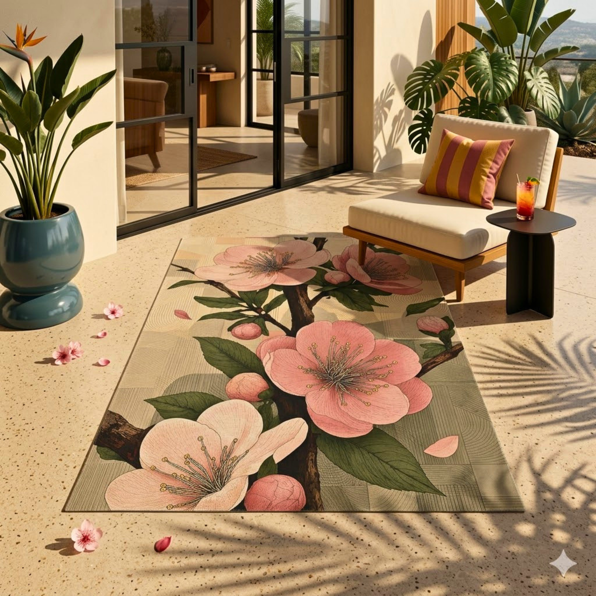 Japandi Cherry Blossom Outdoor Rug