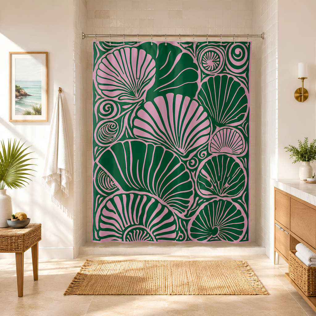 Pink & Green Seashell Shower Curtain