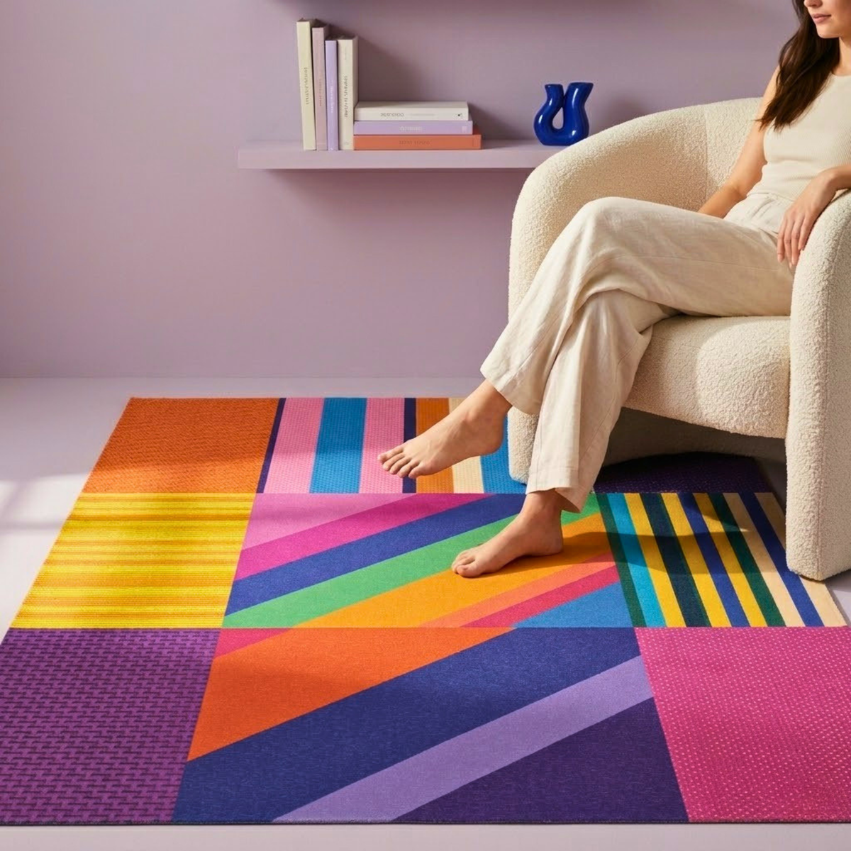 Colorful Geometric Striped Area Rug