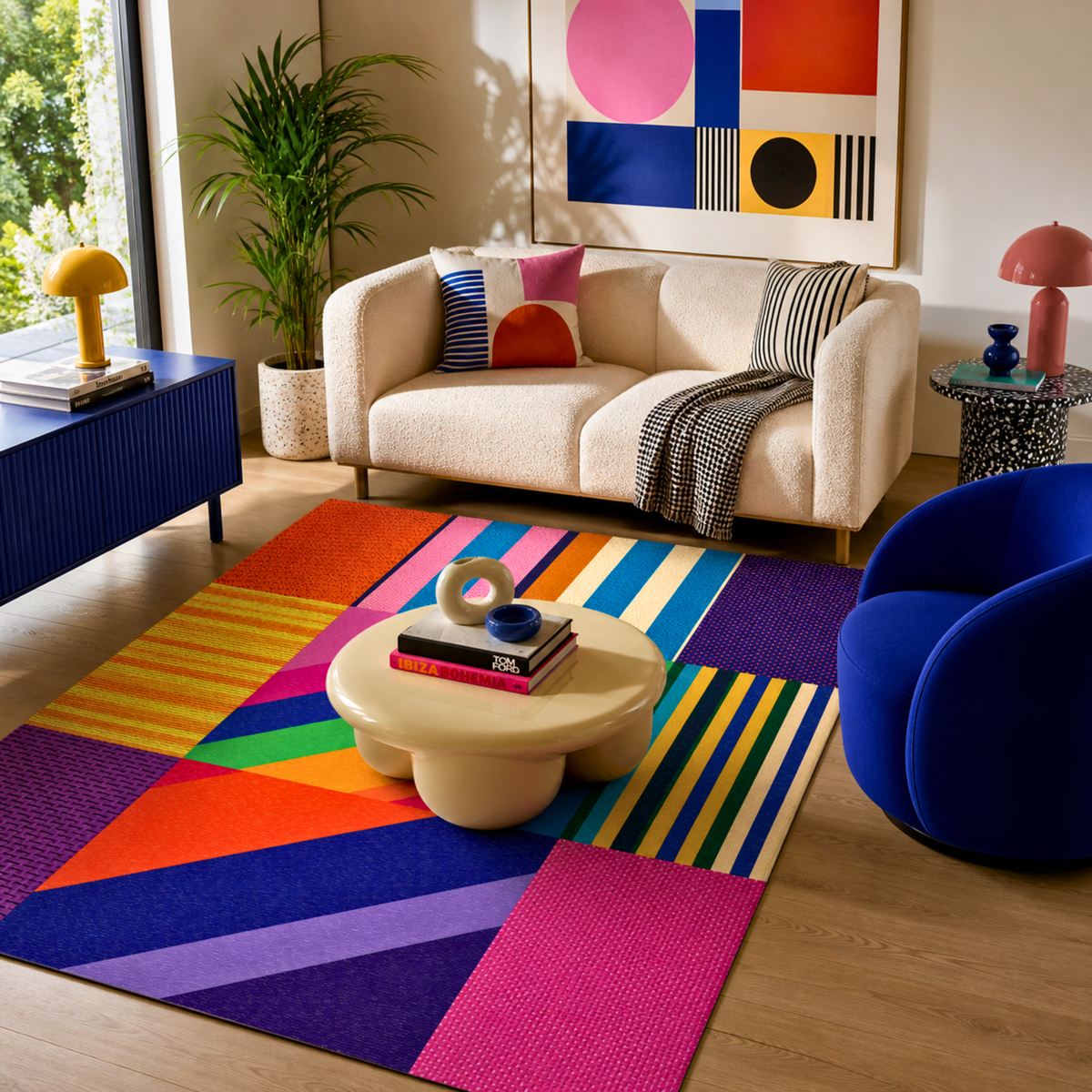 Colorful Geometric Striped Area Rug