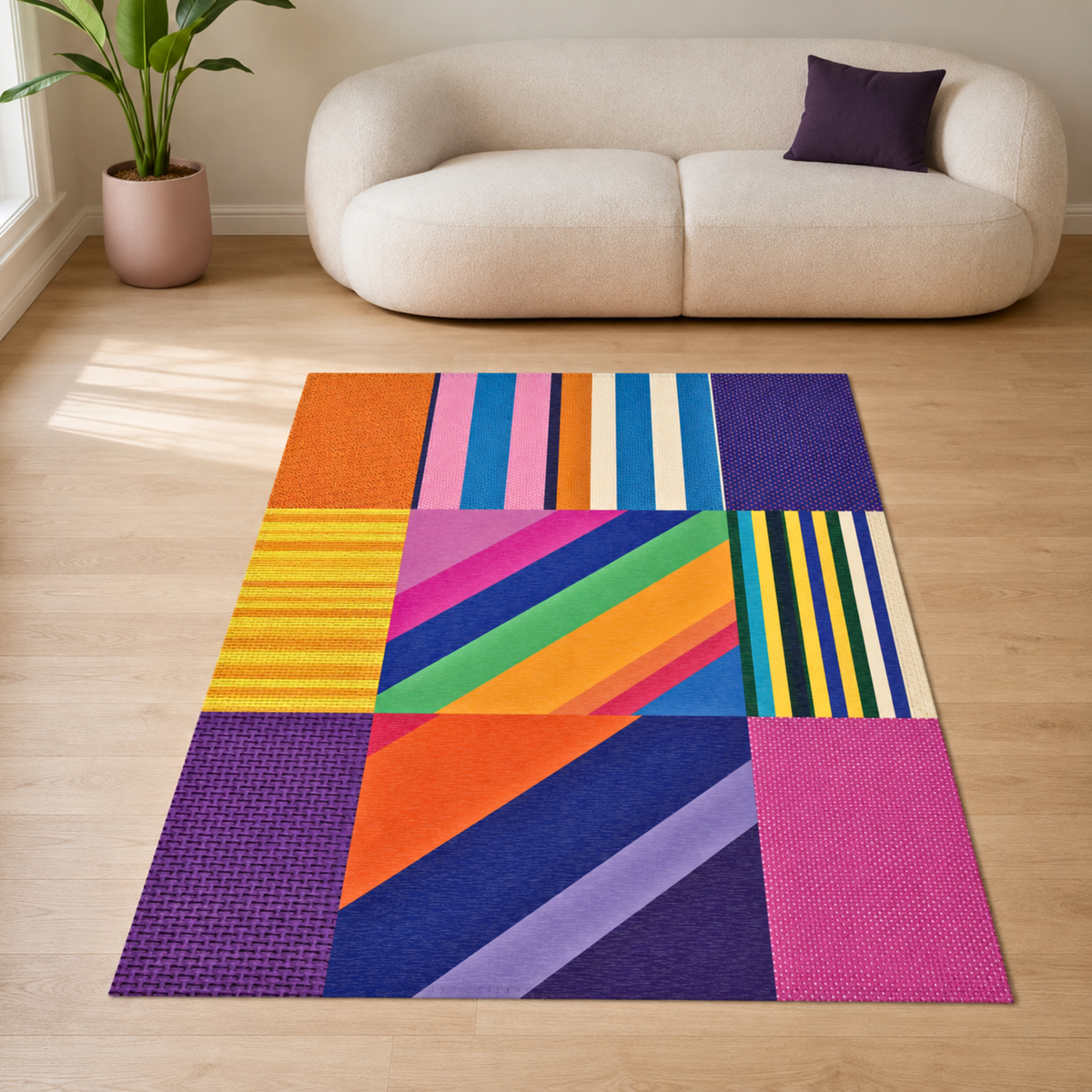 Colorful Geometric Striped Area Rug